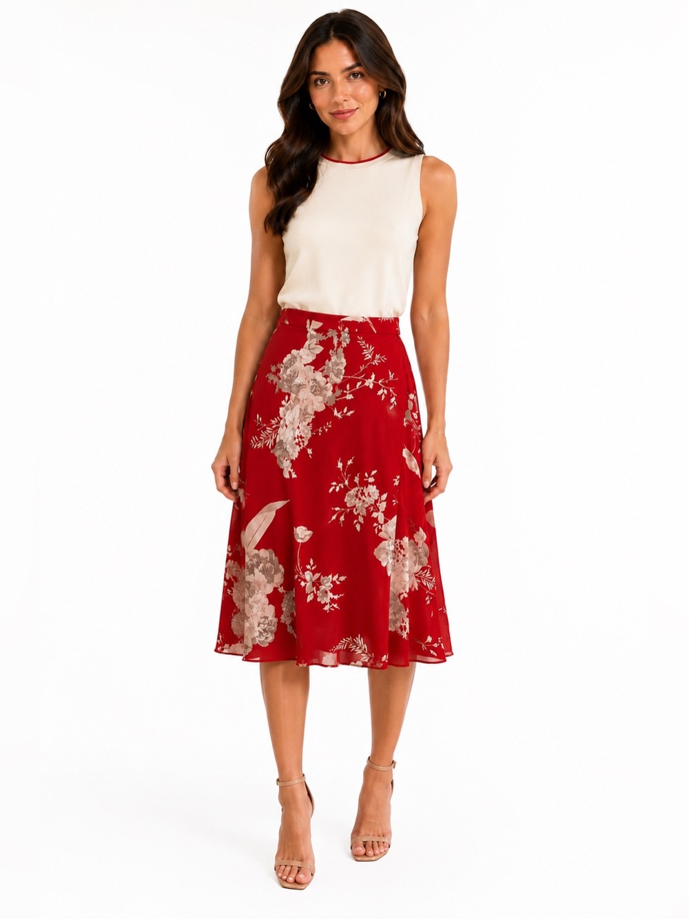 Theory Cream Sleeveless Tank with Pink Neck Trim